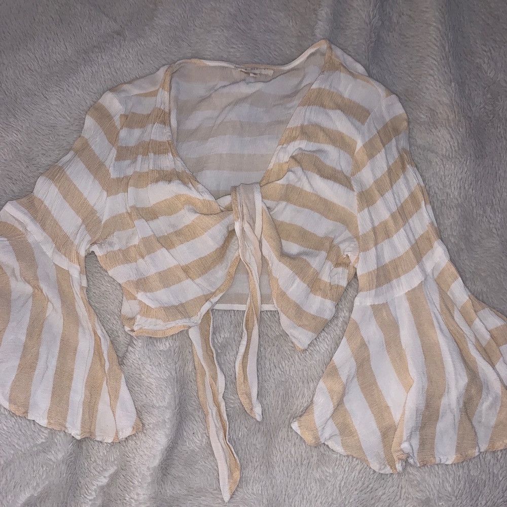 White striped tie from crop top w/ bell sleeves